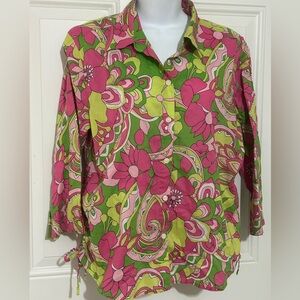 Pappagallo Pink and Green Floral Button-Down Shirt